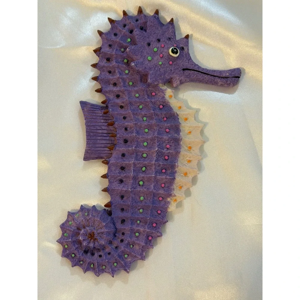 Purple Seahorse Wall Decor Coastal Nautical Hand Painted Textured Plaque 8 Inch